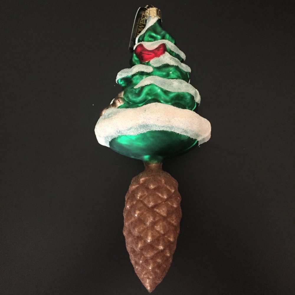 MIDWEST - Tree with Snow, Bird & Rabbit On Top of a Pinecone Ornament
